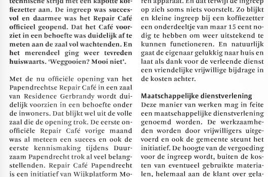 Een foto van het krantenartikel over de start van Repair Café Papendrecht